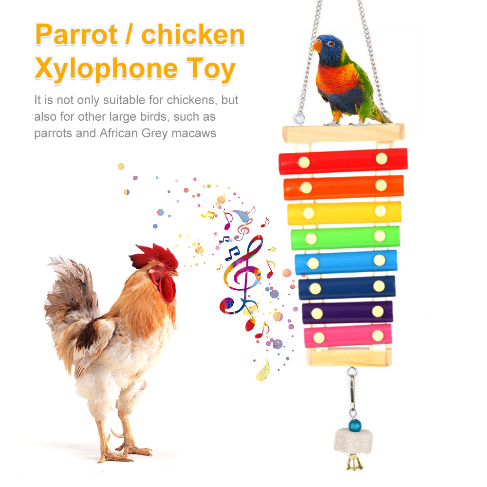 Musical Instrument Harmonium - Vogel-Huhn-Xylophon-Spielzeug aus Holz, suspendierbares Vogelkäfig-Zubehör, Musikspielzeug